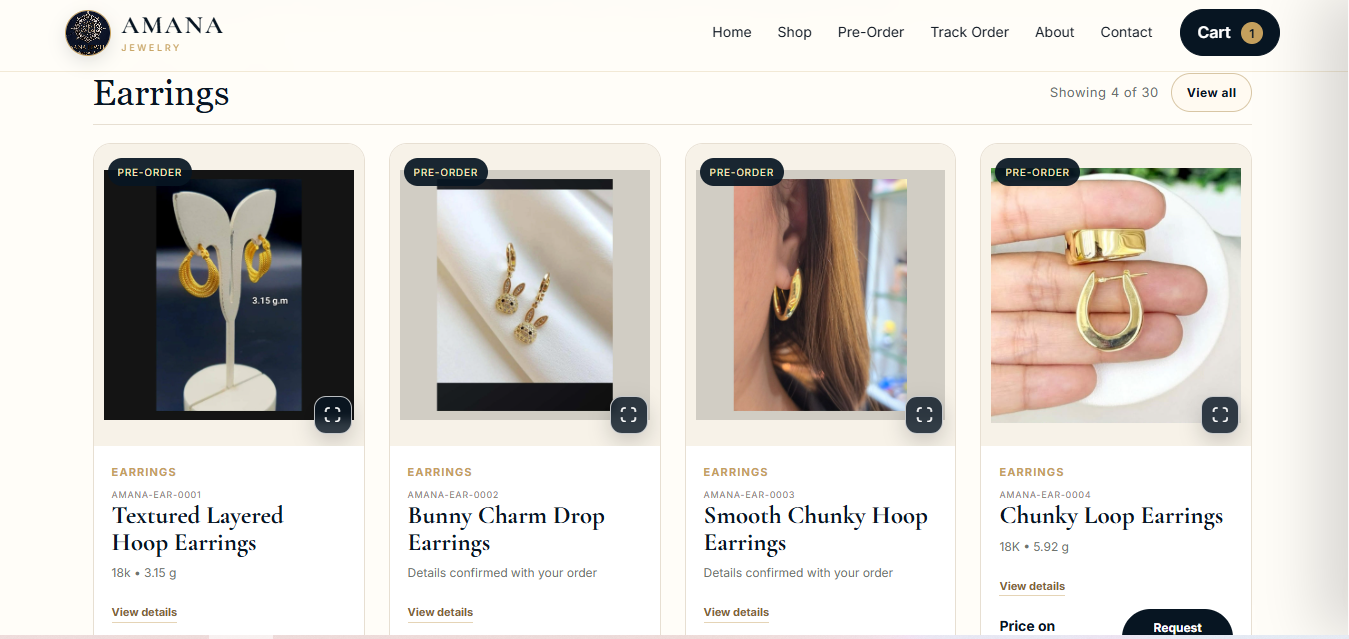 AMANA Jewelry gold earrings product photo